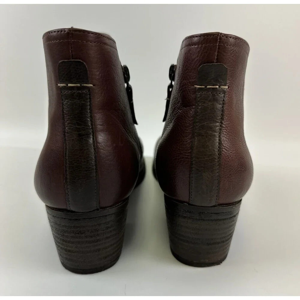 Clarks Artisan Maypearl Ramie Ankle Boot Brown Leather Zip Block Heel‎ Womens 10